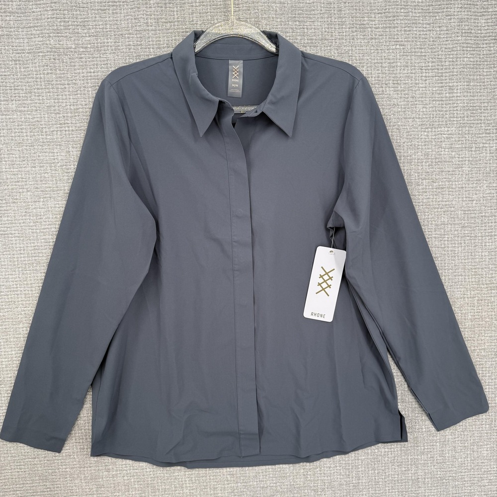 Rhone‎ Mirage Button Up Shirt Mens M Blue Slate Stretch UPF 50+ Sun Protection